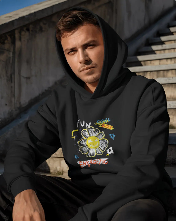 Unisex regular fit Funky Flower Graphic [Black Red Maroon Coral Hoodie]