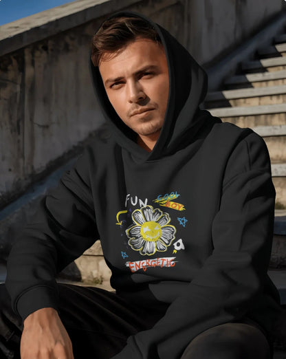 Unisex regular fit Funky Flower Graphic [Black Red Maroon Coral Hoodie]