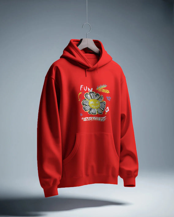 Unisex regular fit Funky Flower Graphic [Black Red Maroon Coral Hoodie]