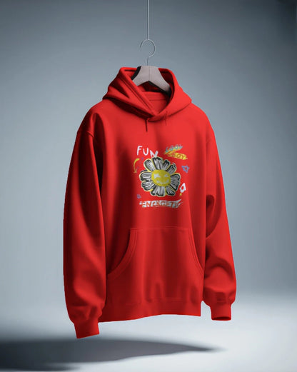 Unisex regular fit Funky Flower Graphic [Black Red Maroon Coral Hoodie]