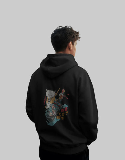 Unisex regular fit Samurai Cat & Sake Bottle [Black Hoodie]