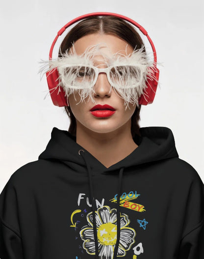 Unisex regular fit Funky Flower Graphic [Black Red Maroon Coral Hoodie]