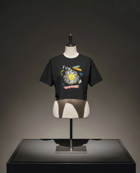 Funky Flower Graphic [Black Baby T-shirt]