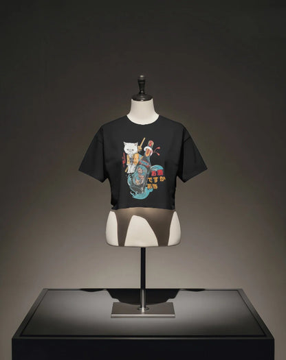 Samurai Cat & Sake Bottle [Black Baby T-shirt]