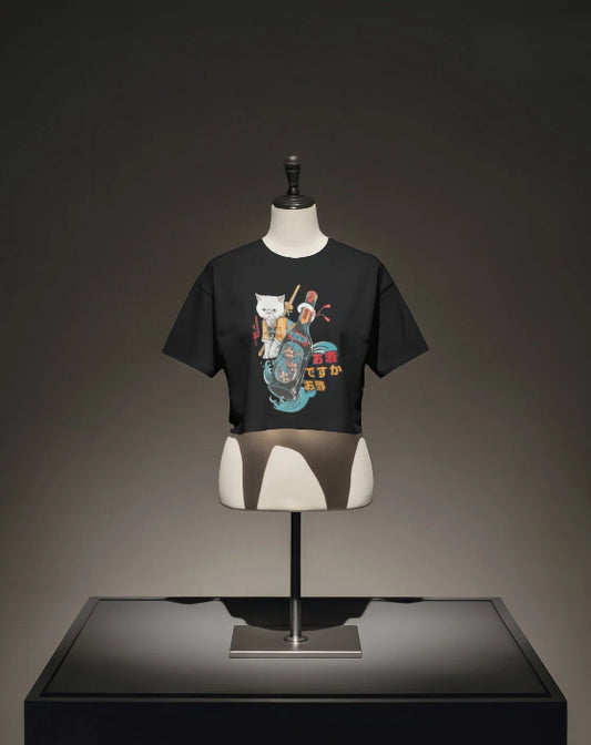 Samurai Cat & Sake Bottle [Black Baby T-shirt]