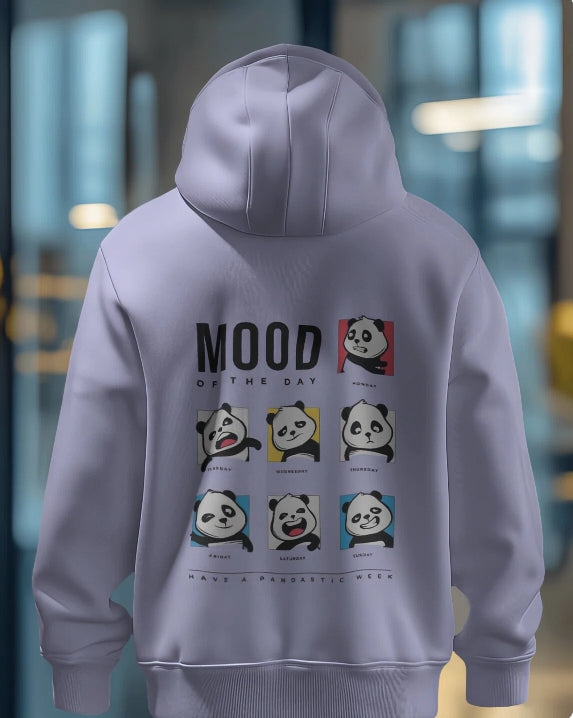 Unisex Cute Panda Mood [Grey Melange,Mustard Yellow,Lavender,Coral,Baby Blue Hoodie]