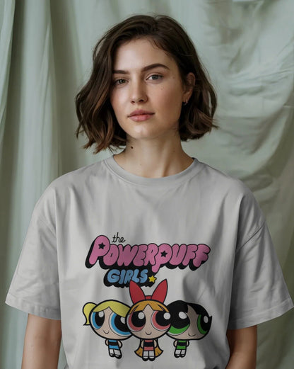 woman Oversized Classic Cute Powerpuff Girls [White,Coral,Greymelenge,Musterdyellow T-shirt]