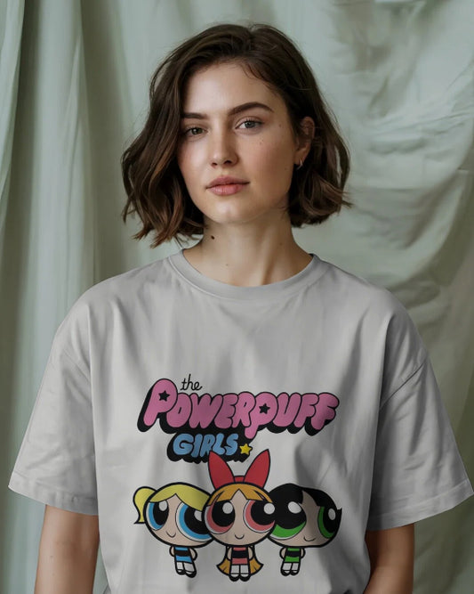 woman Oversized Classic Cute Powerpuff Girls [White,Coral,Greymelenge,Musterdyellow T-shirt]
