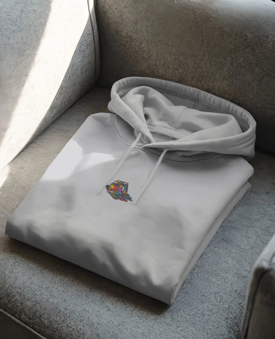 Unisex Regular Fit Melting Cube [Embroidered Gray Hoodie]