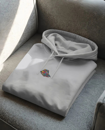 Unisex Regular Fit Melting Cube [Embroidered Gray Hoodie]