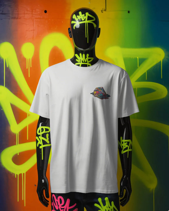 Unisex Stretch Melting Cube [Embroidered White T-shirt]