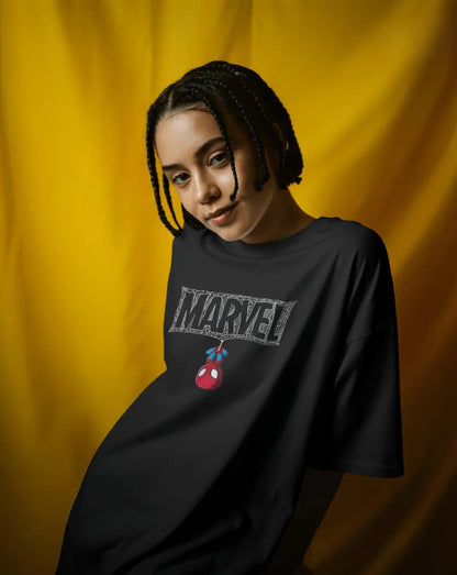 Unisex Oversized fit Marvel [Black T-Shirt]