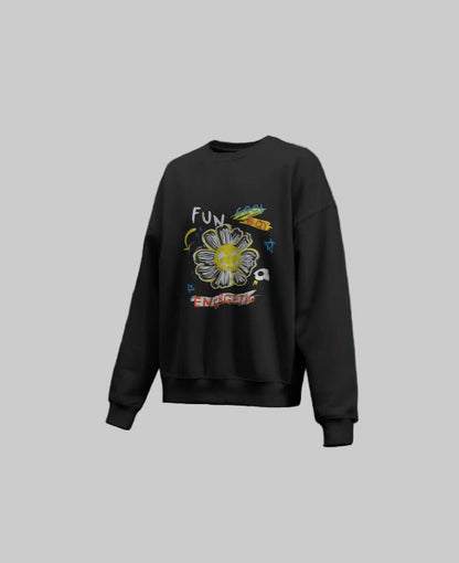 Unisex regular fit Funky Flower Graphic  [ Black Sweatshirt]