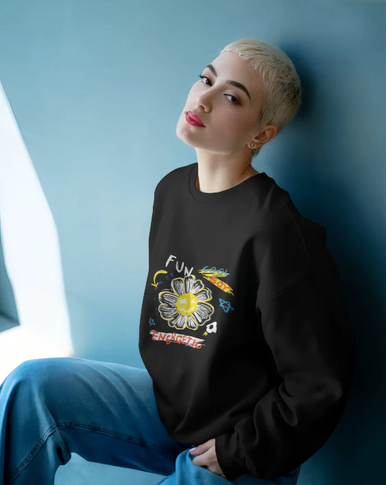 Unisex regular fit Funky Flower Graphic  [ Black Sweatshirt]