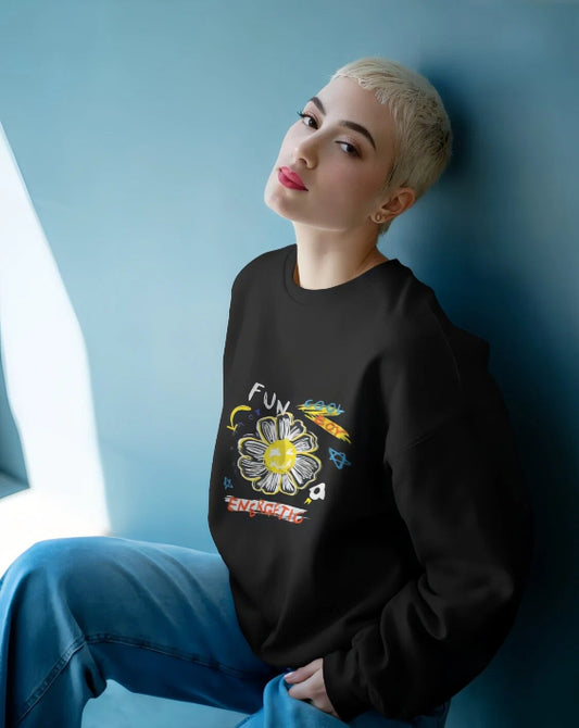 Unisex regular fit Funky Flower Graphic  [ Black Sweatshirt]
