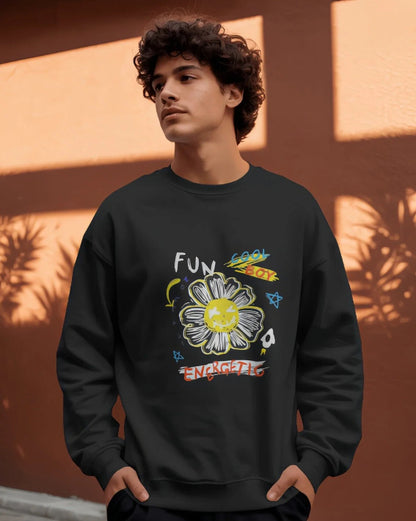 Unisex regular fit Funky Flower Graphic  [ Black Sweatshirt]